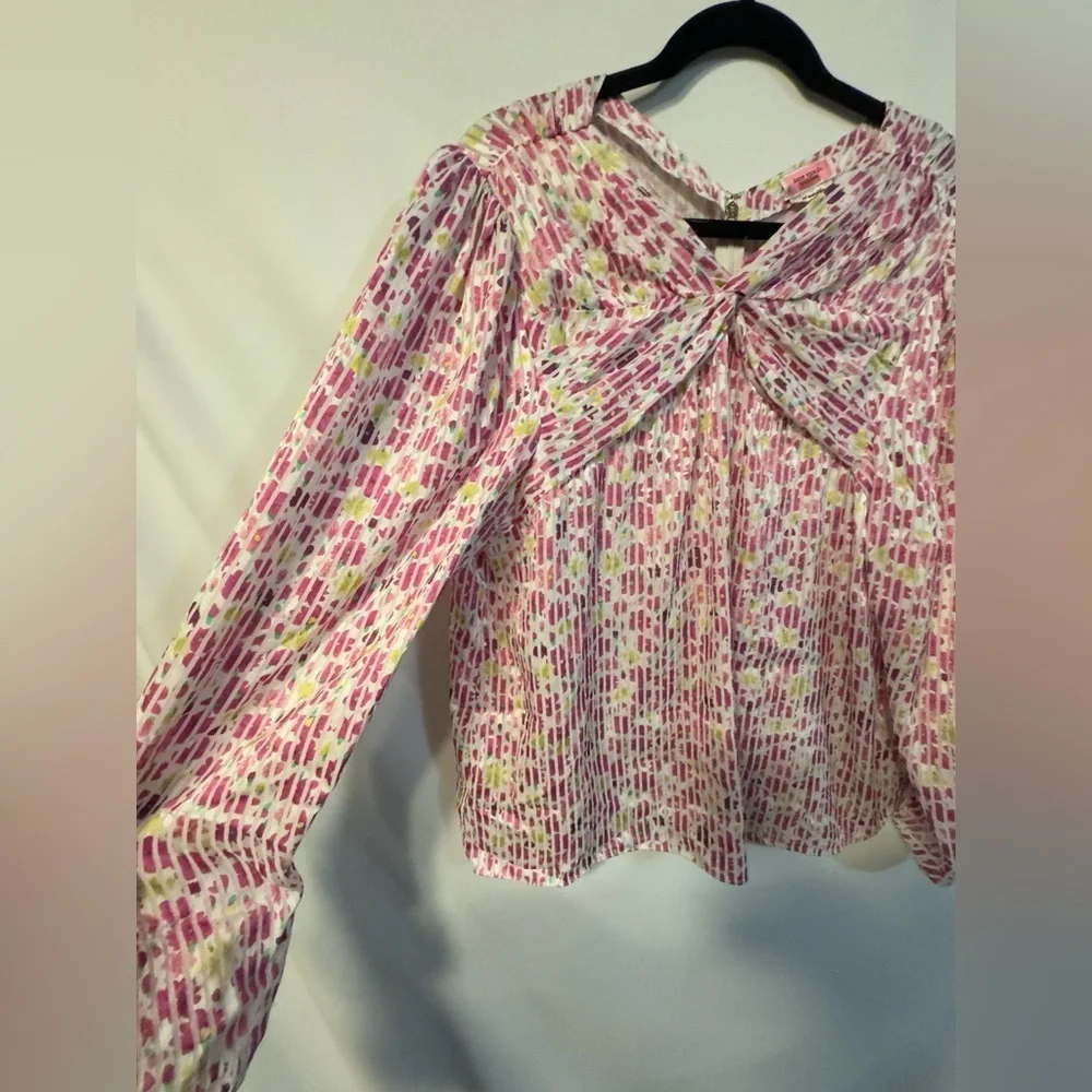 KATE SPADE Marker Floral Devote French Cream Top size XXL Puff Sleeve silky